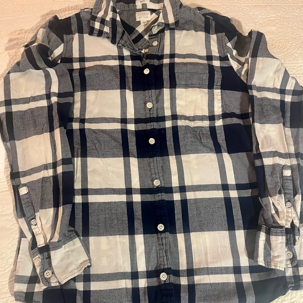 J. Crew Navy and White Checkered Shirt